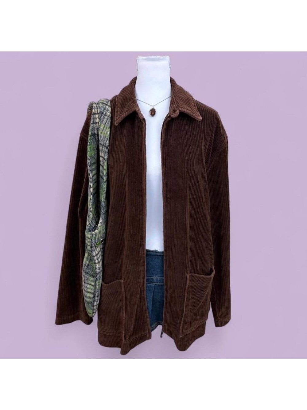 90s brown ribbed lightweight chore coat